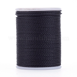 Cordon rond en polyester ciré, cordon ciré taiwan, cordon torsadé, noir, 1mm, environ 12.02 yards (11 m)/rouleau