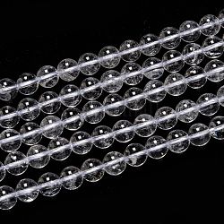 Quarzo naturale perline di cristallo fili, perle di cristallo di rocca, con filo di cotone, tondo, 8mm, Foro: 1 mm, circa 45pcs/filo, 14.17 pollice (36 cm)