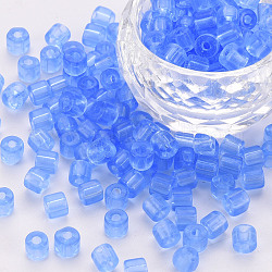 Perles de bugle de verre transparent, trou rond, bleu royal, 4x5mm, Trou: 1.6mm, environ 2250 pcs / sachet 