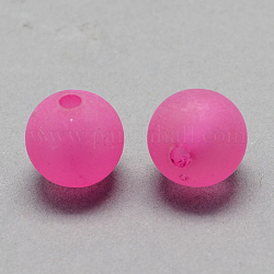 Transparent Acrylic Ball Beads, Frosted Style, Round, Hot Pink, 6mm, Hole: 1mm, about 4200pcs/500g