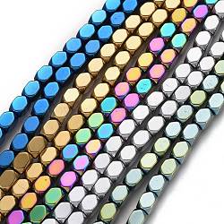 Placage sous vide brins de perles d'hématite synthétique non magnétique, facette, cuboïde, couleur mixte, 6x4mm, Trou: 0.9mm, Environ 70 pcs/chapelet, 16.54 pouce (42 cm)
