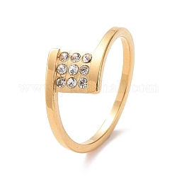 Квадратное кольцо на палец с кристаллами и стразами, ионное покрытие (ip) 304 ювелирное изделие из нержавеющей стали для женщин, золотые, размер США 7 (17.3 мм)