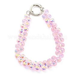 Correas móviles con cuentas de vidrio, cadena multifuncional, con anillo de puerta de resorte de hierro, rosa perla, 302~306x14.5mm