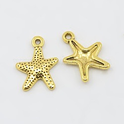Tibetan Style Alloy Starfish/Sea Stars Charms, Lead Free and Cadmium Free, Antique Golden, 16x12mm, Hole: 1mm