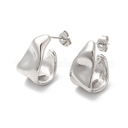 Ion Plating(IP) 304 Stainless Steel Twist Teardrop Stud Earrings, Half Hoop Earrings for Women, Platinum, 20x15x11.5mm, Pin: 0.6mm