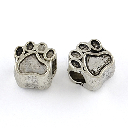 Tibétains zinc chien de style en alliage d'empreintes de pattes de perles européennes, sans plomb et sans cadmium, argent antique, 11x10.6x7.5mm, Trou: 4.8mm