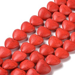 Perlas de howlita sintética, teñido, corazón, rojo, 17x18x9mm, agujero: 1 mm, aproximamente 350 PC / kg