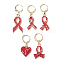 Cinta de concientización sobre el sida, colgante de esmalte de aleación, marcadores de puntada de bloqueo, encantos de aro de palanca de ganchillo, rojo, 3.2~4.4 cm