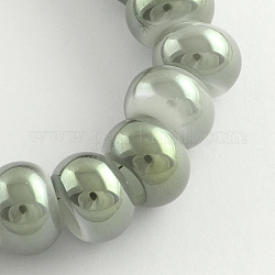 Electroplate Imitation Jade Glass  Bead Strands, Full Rainbow Plated, Large Hole Rondelle Beads, DarkSea Green, 14~15x10mm, Hole: 5.5~6mm