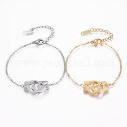 304 Stainless Steel Link Bracelets, with Rhinestone, Handcuffs, Mixed Color, 6-1/4 inch(160mm)