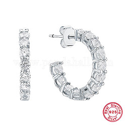 Rhodium Plated 925 Sterling Silver Ring Stud Earrings, Half Hoop Earrings, Platinum, 12mm