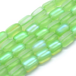 Chapelets de perles en pierre de lune synthétique, perles holographiques, cuboïde, mat, pelouse verte, 11x7x7mm, Trou: 1mm, Environ 33 pcs/chapelet, 14.9 pouce (38 cm)