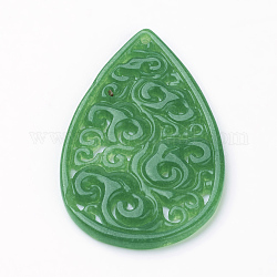 Natürlicher Jade Anhänger, gefärbt, Träne, Meergrün, 39x24x2 mm, Bohrung: 1 mm
