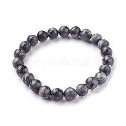 Bracelets extensibles en perles de larvikite naturelles, ronde, 2 pouce ~ 2-1/8 pouces (5.2~5.5 cm), perles: 8~9 mm
