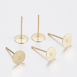304 Stainless Steel Stud Earring Findings, Flat Round, Real 24k Gold Plated, 12x12mm, Pin: 0.8mm