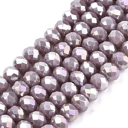 Electroplate Glass Beads Strands, Opaque Solid Color, AB Color Plated, Faceted, Rondelle, Thistle, 4x3mm, Hole: 0.4mm, about 130pcs/strand, 16.54 inch(42cm)