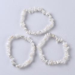 Braccialetti di pietra di luna stretch bianco naturale, pepite, 2-1/8 pollice (5.5 cm)