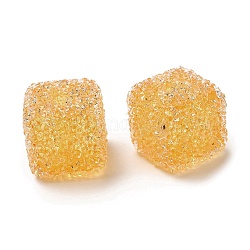 Abalorios de resina, con diamante de imitación, cubo drusa, oro, 16x16x16mm, agujero: 3.6 mm