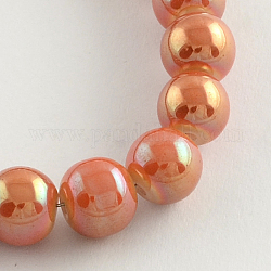 Electroplate Imitation Jade Glass Round Bead Strands, Full Rainbow Plated, Orange Red, 8mm, Hole: 1.5mm, about 84pcs/strand, 31.2inch