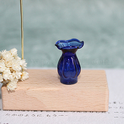 Adornos en miniatura de jarrón de vidrio de borosilicato alto, accesorios de casa de muñecas micro jardín paisajístico, simulando decoraciones de utilería, con borde ondulado, azul oscuro, 15x20mm