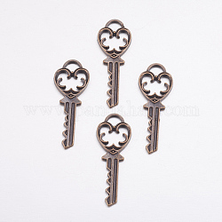 Alloy Pendants, Lead Free and Cadmium Free, Key, Red Copper Color, about 38mm long, 13mm wide, 1.5mm thick