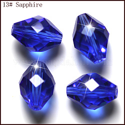 Imitazione branelli di cristallo austriaco, grado aaa, sfaccettato, bicono, blu, 10x13mm, Foro: 0.9~1 mm