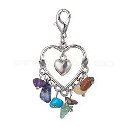 Alloy Heart Pendant Decoration, with Tassel Natural & Synthetic Gemstone Chip, Antique Silver & Platinum, 559mm