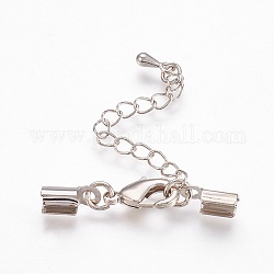 Brass Chain Extender, with Alloy Teardrop Charms, Cadmium Free & Nickel Free & Lead Free, Platinum, 32mm