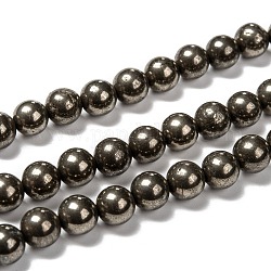 Chapelets de perles de pyrite naturelle , ronde, 8mm, Trou: 1mm, Environ 50 pcs/chapelet, 14.96~15.16 pouce