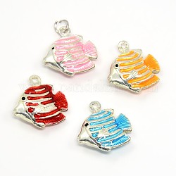 Silver Plated Alloy Enamel Fish Pendants, Mixed Color, 17.5x18x6mm, Hole: 1.5mm