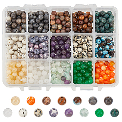 Nbeads 750pcs 15 estilos conjunto de cuentas de piedras preciosas naturales y sintéticas, redondo, mezclado teñido y sin teñir, 6~7mm, agujero: 0.8~1 mm, 50 piezas / style