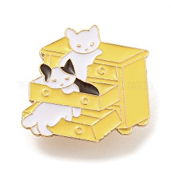Cartoon Style Cat Enamel Pins, Light Gold Alloy Badge for Women, Drawer, 30x32x1.5mm