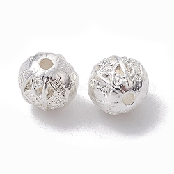 Perles en alliage, Plaqué longue durée, ronde, couleur d'argent, 8mm, Trou: 1.6mm