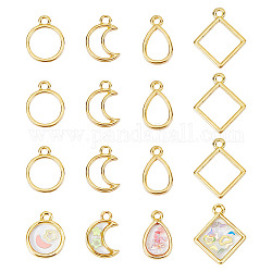 CHGCRAFT 48Pcs 4 Styles Golden Geometric Hollow Frame Charms Teardrop Round Square Moon Alloy Open Back Bezel Pendants for DIY UV Resin Pressed Flower Jewelry, Length 14-19mm