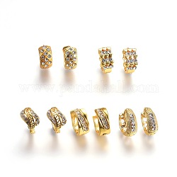 Pendientes de aro de 304 acero inoxidable, con diamante de imitación, dorado, 12.2~13.8x5.5~7mm, pin: 0.8~1 mm