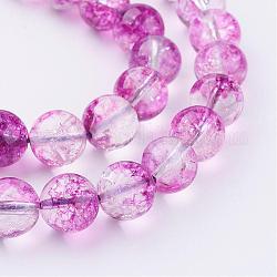 Chapelets de perles en quartz naturel craquelé, teinte, ronde, orchidée, 12mm, Trou: 1mm, Environ 16 pcs/chapelet, 8 pouce