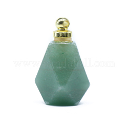 Colgantes de botella de perfume de aventurina verde natural, con fornituras de aleación de tono dorado, para aceite esencial, perfume, botella de polígono, 35x23mm