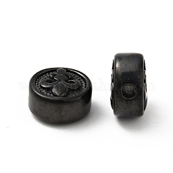 Perles en 304 acier inoxydable, plat et circulaire avec fleur de lis, électrophorèse noir, 10x6mm, Trou: 1.6mm