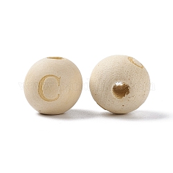 (vente de clôture défectueuse : tachetée et grainée), perles européennes en bois naturel non fini, Perles avec un grand trou   , motif gravé au laser, rond avec chiffre/lettre ramdon, bisque, 15.5x14.5mm, Trou: 4.5mm