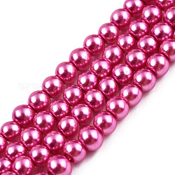 Chapelets de perle en verre peint de cuisson, nacré, ronde, support violet rouge, 3~4mm, Trou: 0.5mm, Environ 195 pcs/chapelet, 23.6 pouce