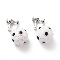 Runde Fußball-Ohrclips für Damen, Sportball-Tropfenohrringe für Nicht-Piercing, Platin Farbe, weiß, 35 mm, Stift: 1.5 mm