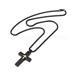 304 Stainless Steel Cross Pendant Nceklace with Box Chains for Men Women, Golden, 23.54 inch(59.8cm)