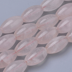 Granos naturales de abalorios de cuarzo rosa, oval, 16~18x8~9mm, agujero: 1.5 mm, aproximamente 25 pcs / cadena, 15.7 pulgada