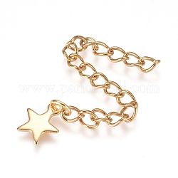 304 Stainless Steel Chain Extender, Curb Chain, with Charms, Star, Golden, 60.5mm, Link: 4x3x0.5mm