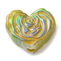 Непрозрачная акриловая бусина в форме сердца из металла с розой, украшения из бисера своими руками, зеленый желтый, 19.5x23x9.5 мм, отверстие : 3.5 мм