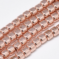 Electroplate Non-magnetic Synthetic Hematite Beads Strands, Column, Rose Gold Plated, 6x5mm, Hole: 2.5mm, about 82pcs/strand, 15.7 inch