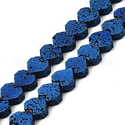 Fili di perle di roccia lavica naturale elettrodeposta, cuore, blu placcato, 8x8.5x3mm, Foro: 1 mm, circa 60pcs/filo, 16.54'' (42 cm)