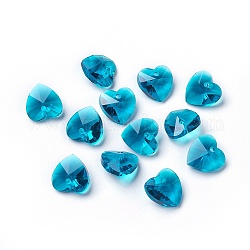 Романтические Валентина идеи стеклянные брелоки, граненые подвески сердца, голубой, 10x10x5 мм, отверстие : 1 мм