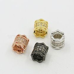 Perles européennes en laiton avec zircone cubique, colonne, couleur mixte, 8x7.5mm, Trou: 4.5mm