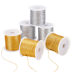 PH PandaHall 3 Size Metallic Cord, 400 Yards Tinsel String Thread Gold Silver Jewelry Thread Tag Cord for Craft Jewelry Making Christmas Ornament Hanging Decoration（0.2mm/0.5mm/0.6mm）